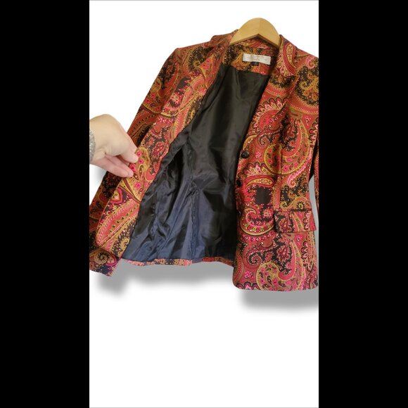 🌿Tahari Petite 6 Boho Paisley Blazer Jacket Arthur S. Levine Trendy - Picture 8 of 15
